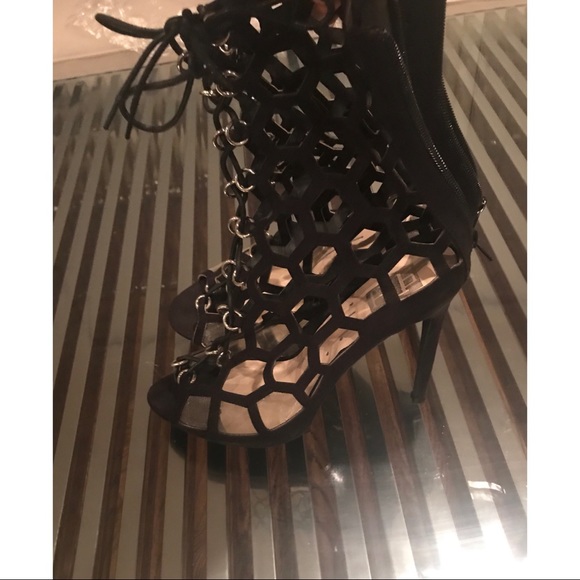 Black suede cage booties LIKE NEW CONDITION SZ 10 - Picture 1 of 5